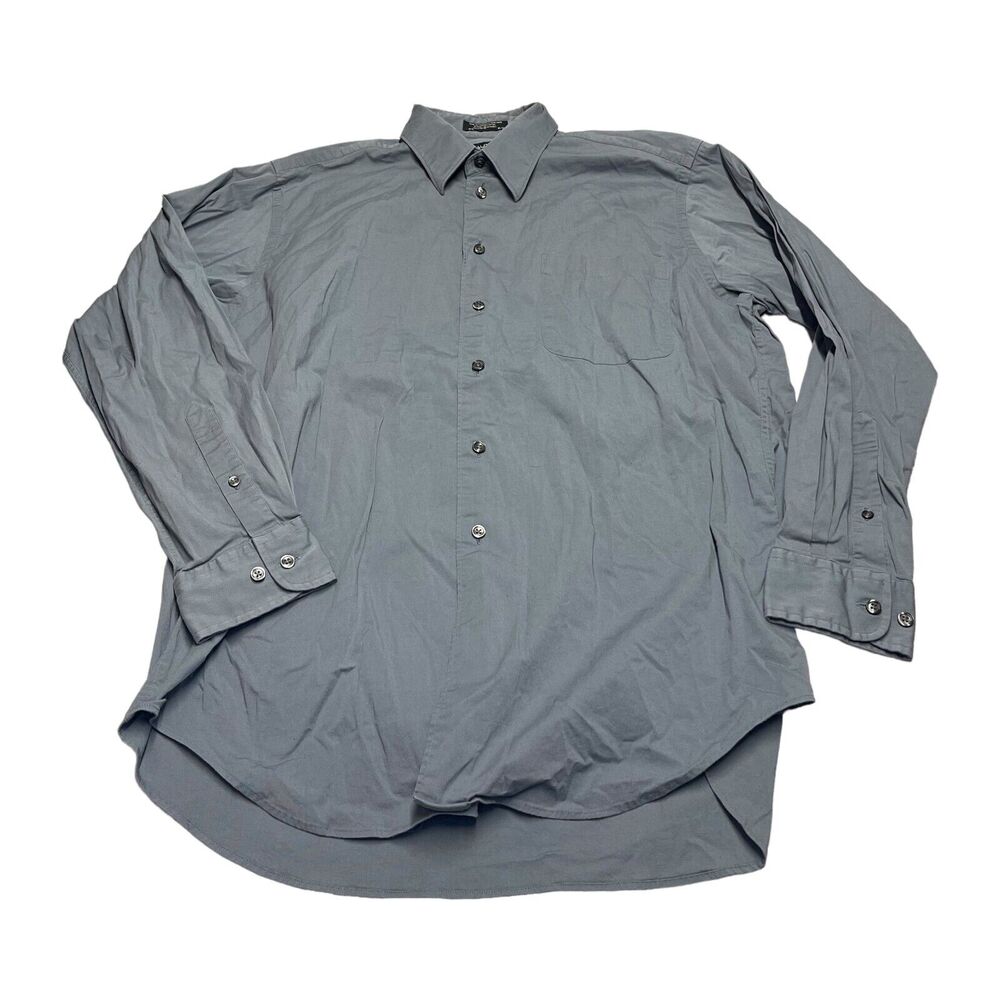 Nautica Dress Shirt Men's 16.5 Gray Stretch Pockets Long Sleeve Formal Business
